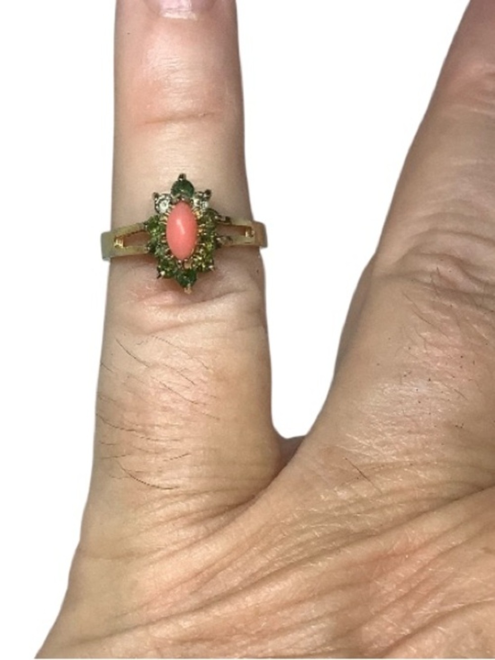 Vintage Coral Stone Ring in Gold over sterling silver